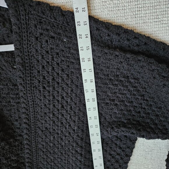 Crochet Knit Handmade Black Cardigan Sweater Balloon Sleeve Cottagecore O/S - Picture 7 of 12